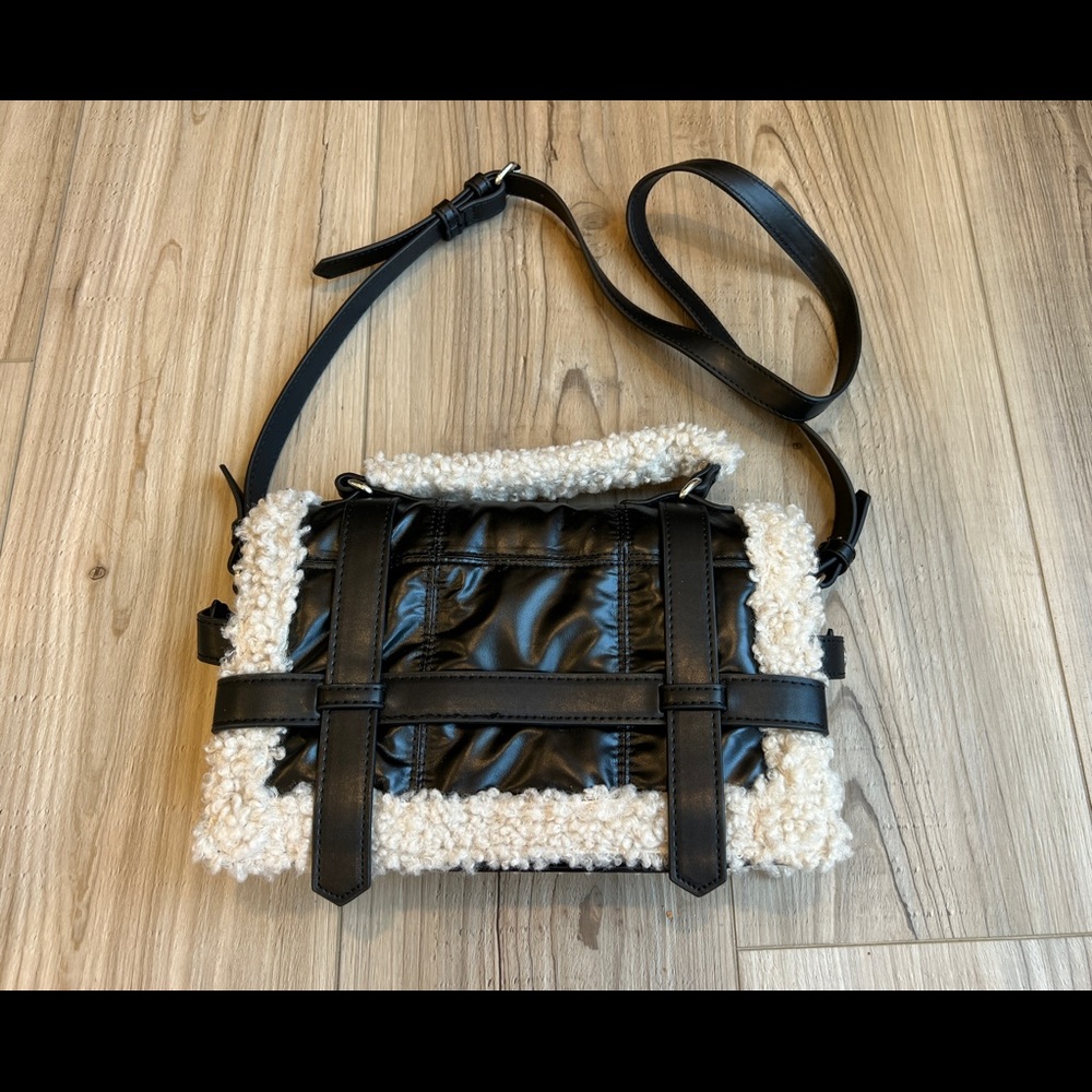 Zara Women's Purse Sherpa Trim Quilted City Bag Crossbody Satchel HTF SOLD OUT
